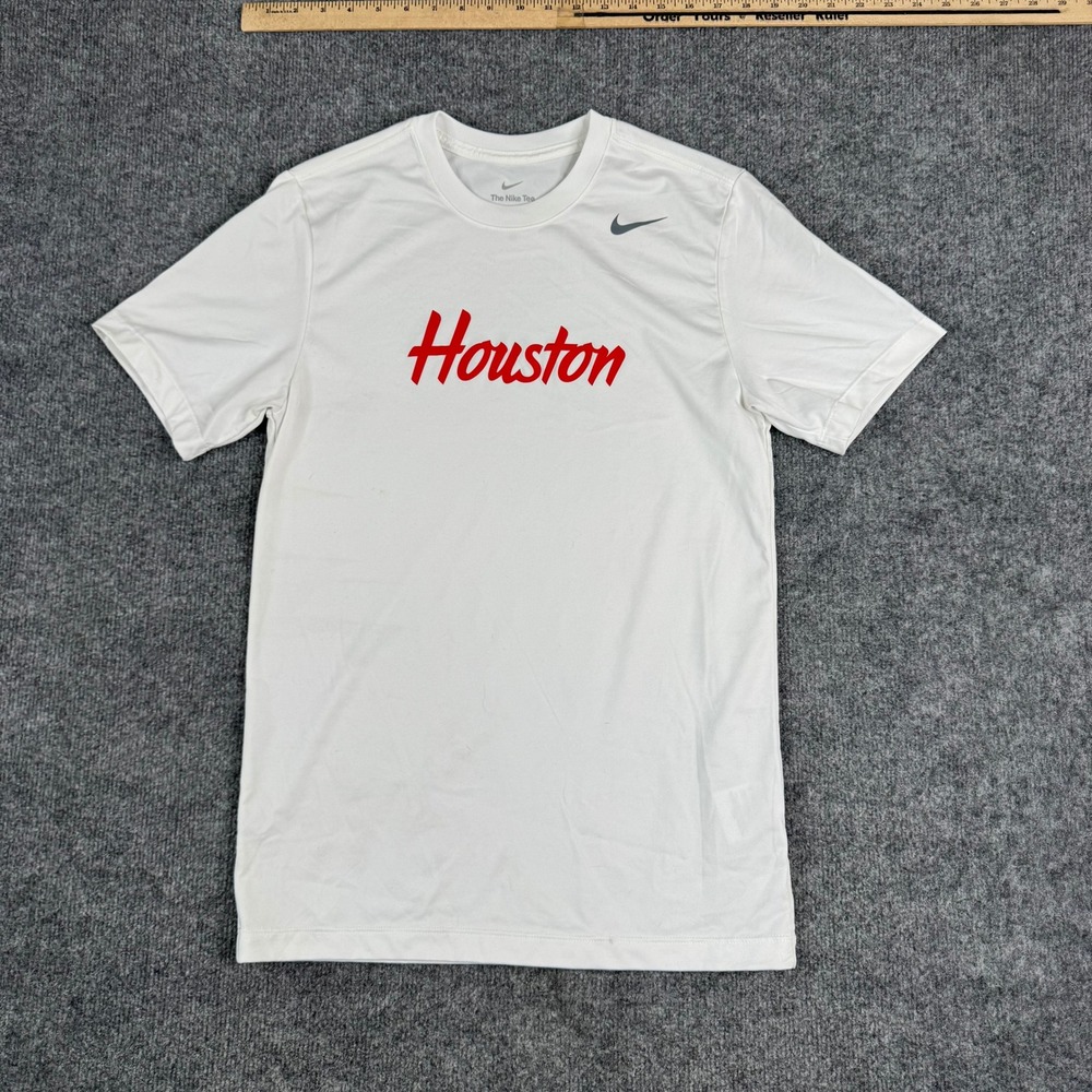 Nike T-Shirt Mens Size S White Houston Dri-Fit Athletic Short Sleeve Graphic Tee
